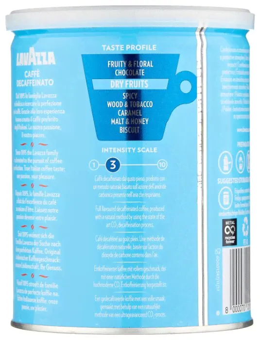 Кофе молотый Lavazza Caffe Decaffeinato жестяная банка, 250 г-0